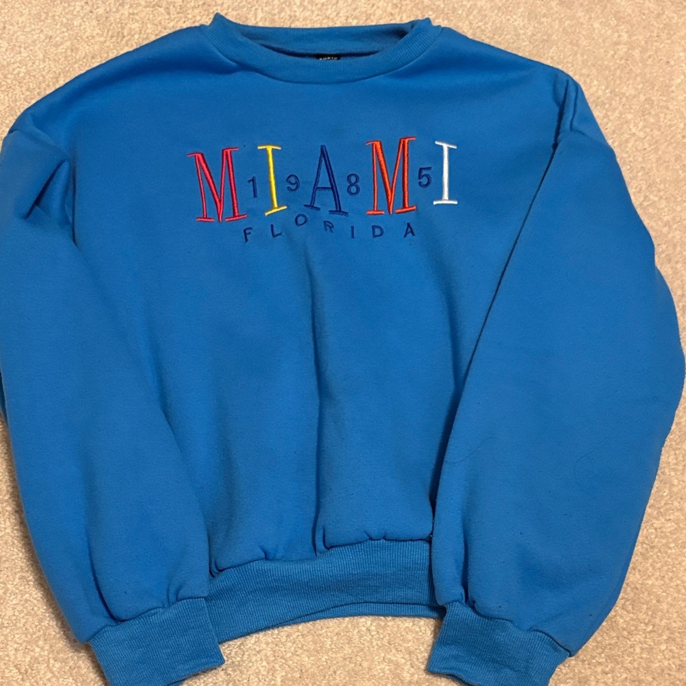 SHEIN Blue Miami Florida Crewneck Sweater